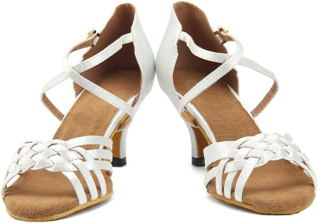 TDA Women's Ankle Strap Comfort Knot Satin Salsa Tango Ballroom Latin Modern Dance Wedding Shoes