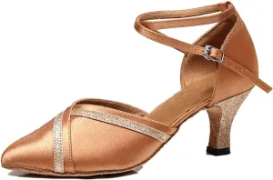 TDA Women's Closed Toe Mid Heel Glitter Evening Wedding Party Ballroom Modern Latin Dance Shoes