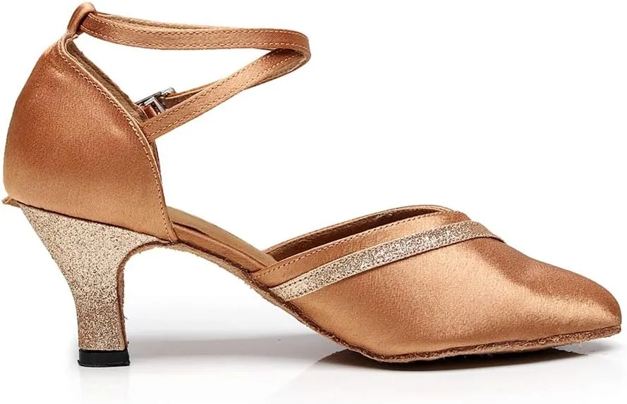TDA Women's Closed Toe Mid Heel Glitter Evening Wedding Party Ballroom Modern Latin Dance Shoes