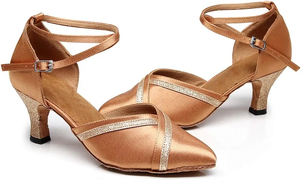 TDA Women's Closed Toe Mid Heel Glitter Evening Wedding Party Ballroom Modern Latin Dance Shoes