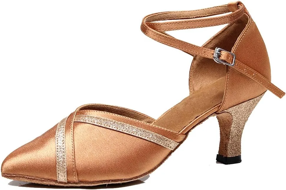 TDA Women's Closed Toe Mid Heel Glitter Evening Wedding Party Ballroom Modern Latin Dance Shoes