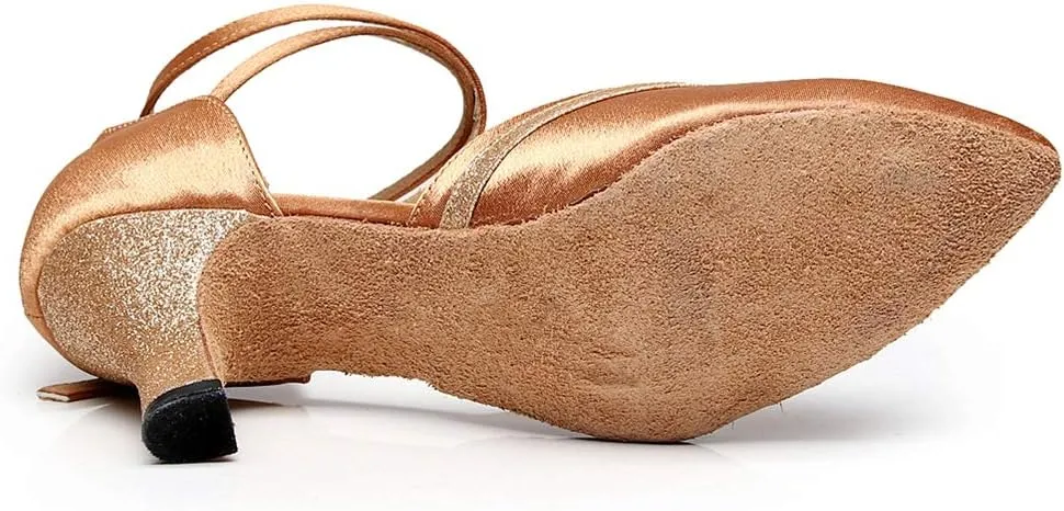 TDA Women's Closed Toe Mid Heel Glitter Evening Wedding Party Ballroom Modern Latin Dance Shoes