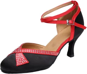 TDA Women's Comfort Ankle Wrap Crystals Satin Salsa Tango Ballroom Latin Modern Dance Wedding Shoes