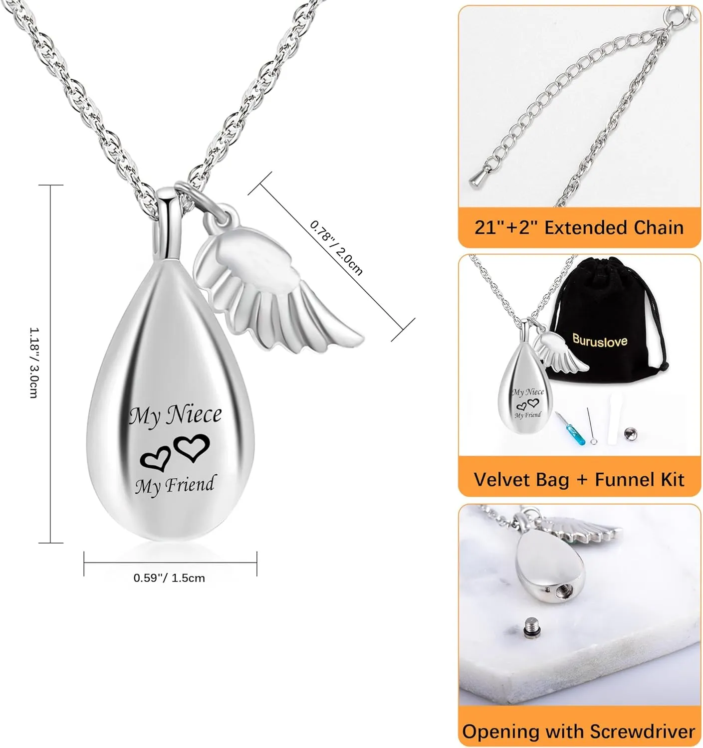 Teardrop Urn Necklace for Ashes Memorial Keepsake for Women Ashes Necklace Cremation Urn Necklace for Ashes Memorial Jewelry Teardrop Sympathy Gift