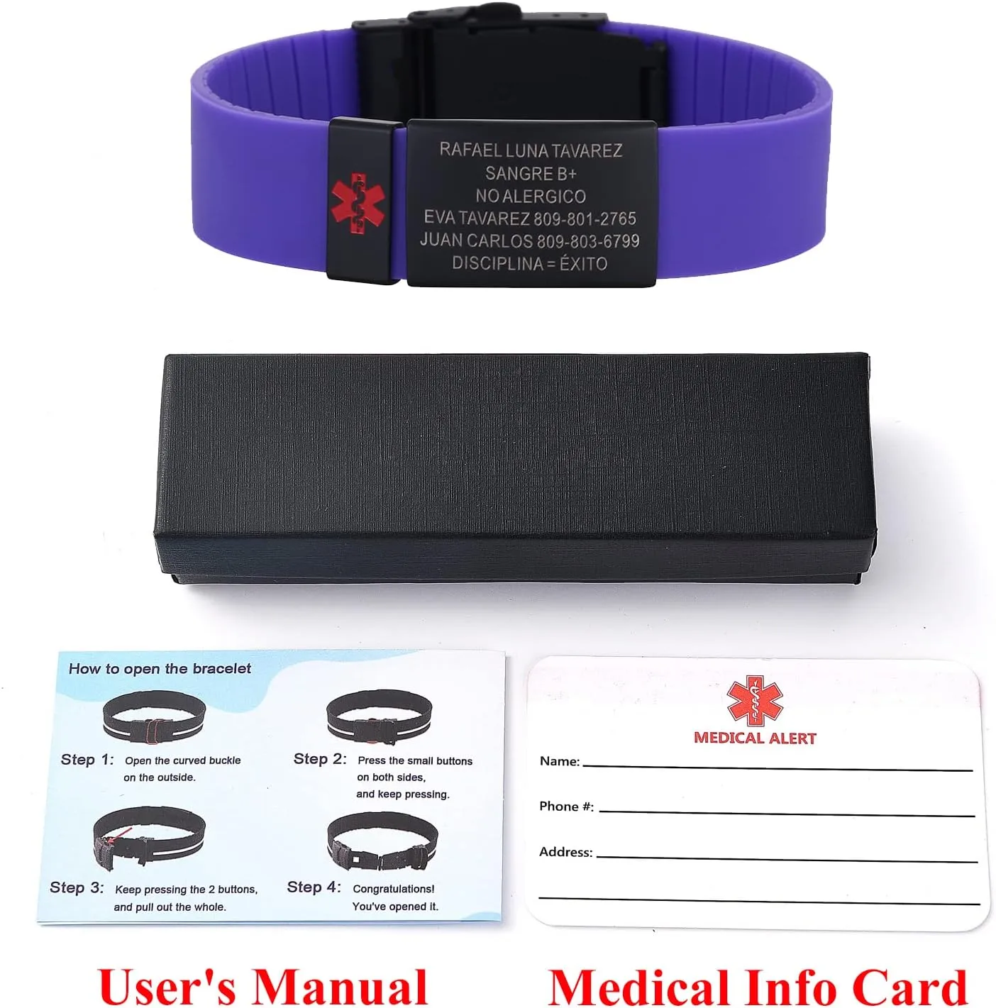 TINGKU Personalized Sport Medical Alert Bracelets for Men Women Kids Free Engraving Customized SOS ID Bracelet with Emergency Medical Card