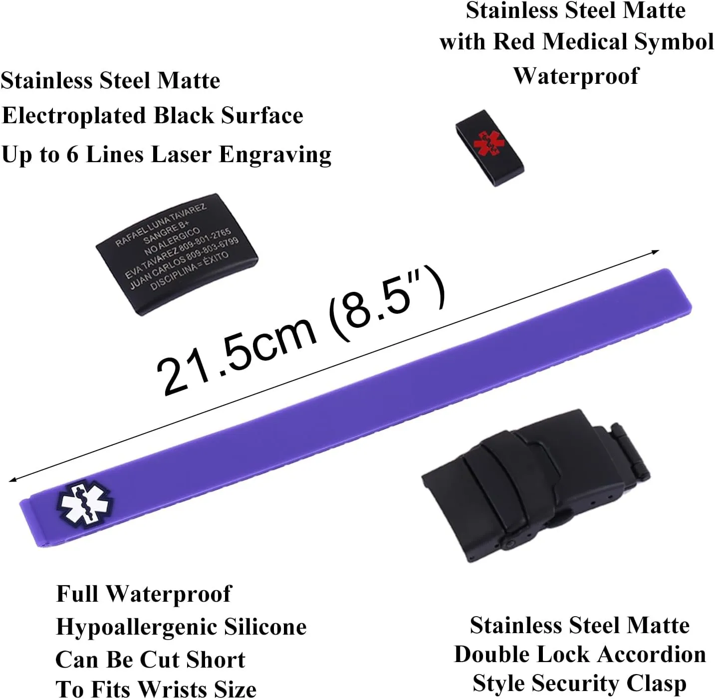 TINGKU Personalized Sport Medical Alert Bracelets for Men Women Kids Free Engraving Customized SOS ID Bracelet with Emergency Medical Card