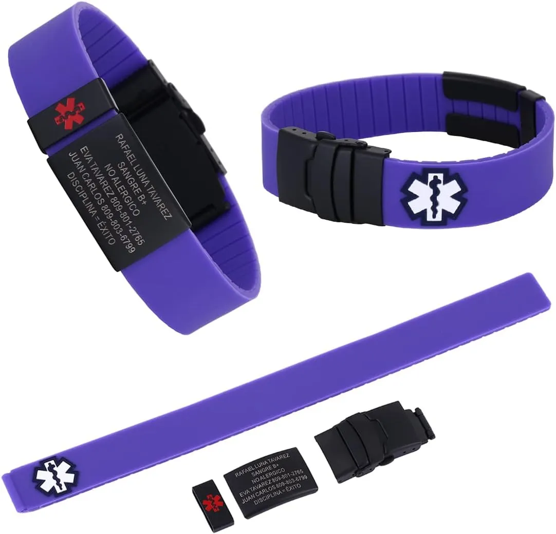 TINGKU Personalized Sport Medical Alert Bracelets for Men Women Kids Free Engraving Customized SOS ID Bracelet with Emergency Medical Card