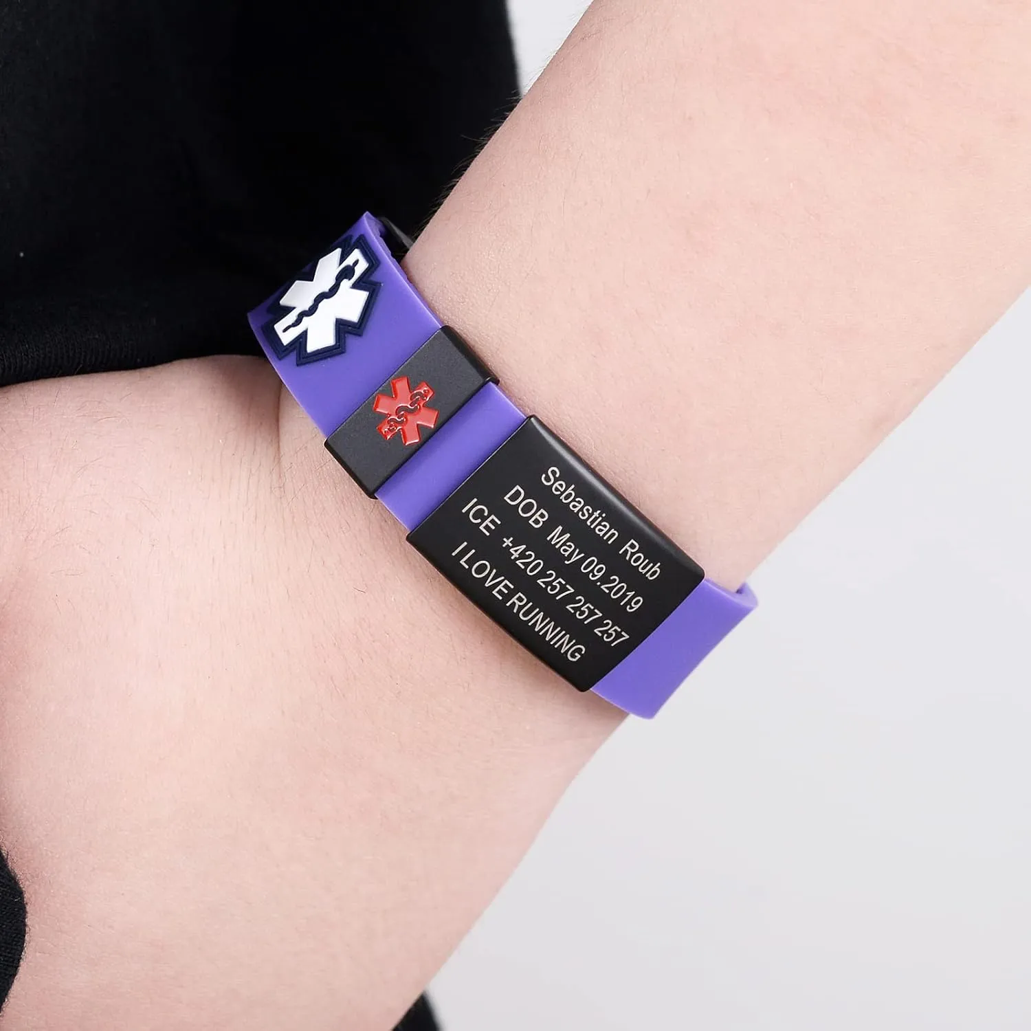 TINGKU Personalized Sport Medical Alert Bracelets for Men Women Kids Free Engraving Customized SOS ID Bracelet with Emergency Medical Card