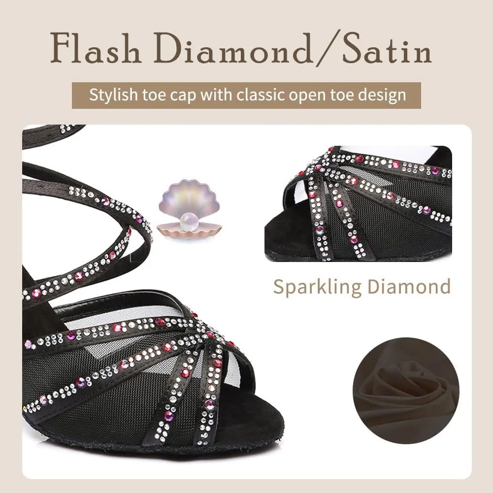 TINRYMX Latin Dance Shoes Women Rhinestones Tango Salsa Performance Ballroom Party Dance Shoes,Model-L373