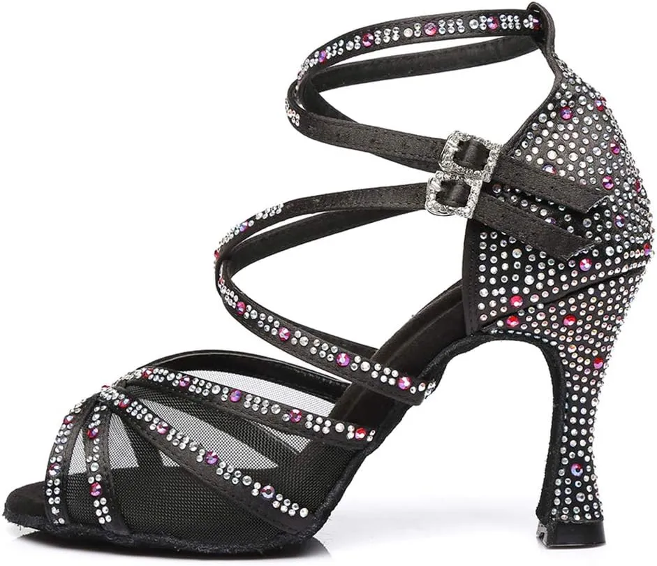 TINRYMX Latin Dance Shoes Women Rhinestones Tango Salsa Performance Ballroom Party Dance Shoes,Model-L373