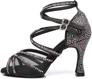 TINRYMX Latin Dance Shoes Women Rhinestones Tango Salsa Performance Ballroom Party Dance Shoes,Model-L373