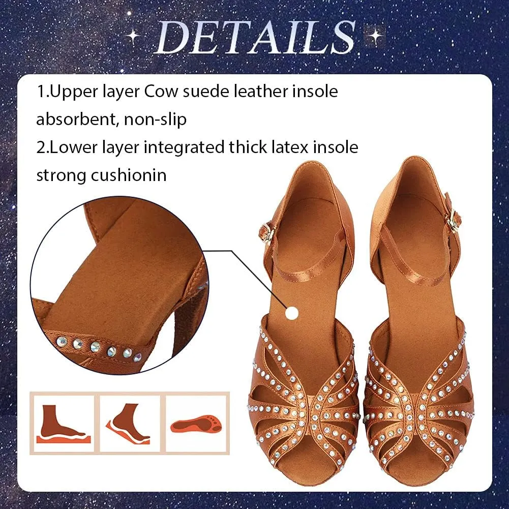 TINRYMX Satin Silk Latin Dance Shoes High Heel Rhinestone Ballroom Dance Shoes for Women,Model AF-435