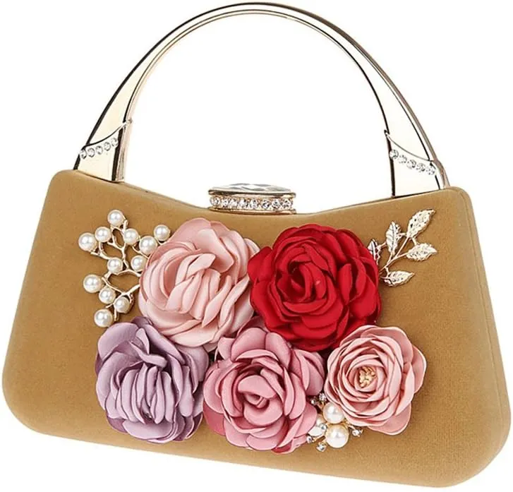 TOPCHANCES 3D Flower Elegant Satin Clutches Evening Handbags Wedding Clutch