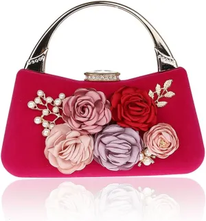 TOPCHANCES 3D Flower Elegant Satin Clutches Evening Handbags Wedding Clutch