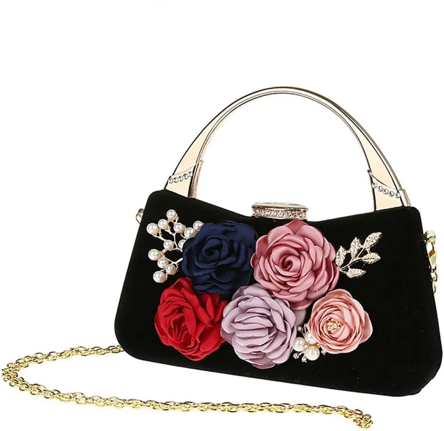 TOPCHANCES 3D Flower Elegant Satin Clutches Evening Handbags Wedding Clutch