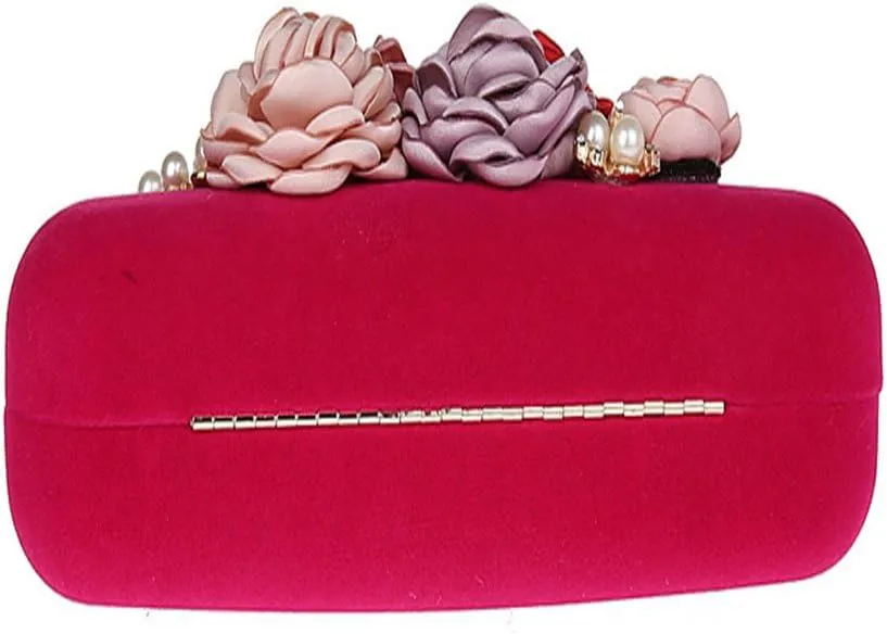 TOPCHANCES 3D Flower Elegant Satin Clutches Evening Handbags Wedding Clutch