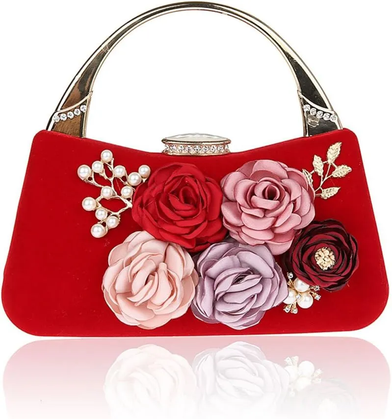 TOPCHANCES 3D Flower Elegant Satin Clutches Evening Handbags Wedding Clutch