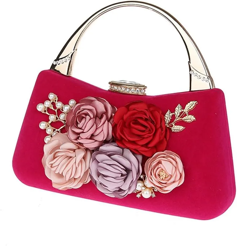TOPCHANCES 3D Flower Elegant Satin Clutches Evening Handbags Wedding Clutch