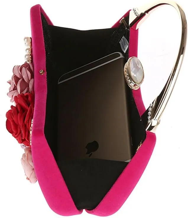 TOPCHANCES 3D Flower Elegant Satin Clutches Evening Handbags Wedding Clutch