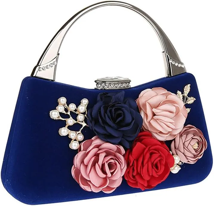 TOPCHANCES 3D Flower Elegant Satin Clutches Evening Handbags Wedding Clutch