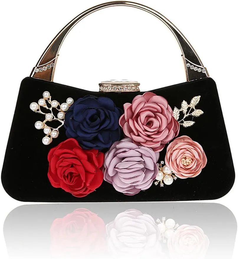 TOPCHANCES 3D Flower Elegant Satin Clutches Evening Handbags Wedding Clutch