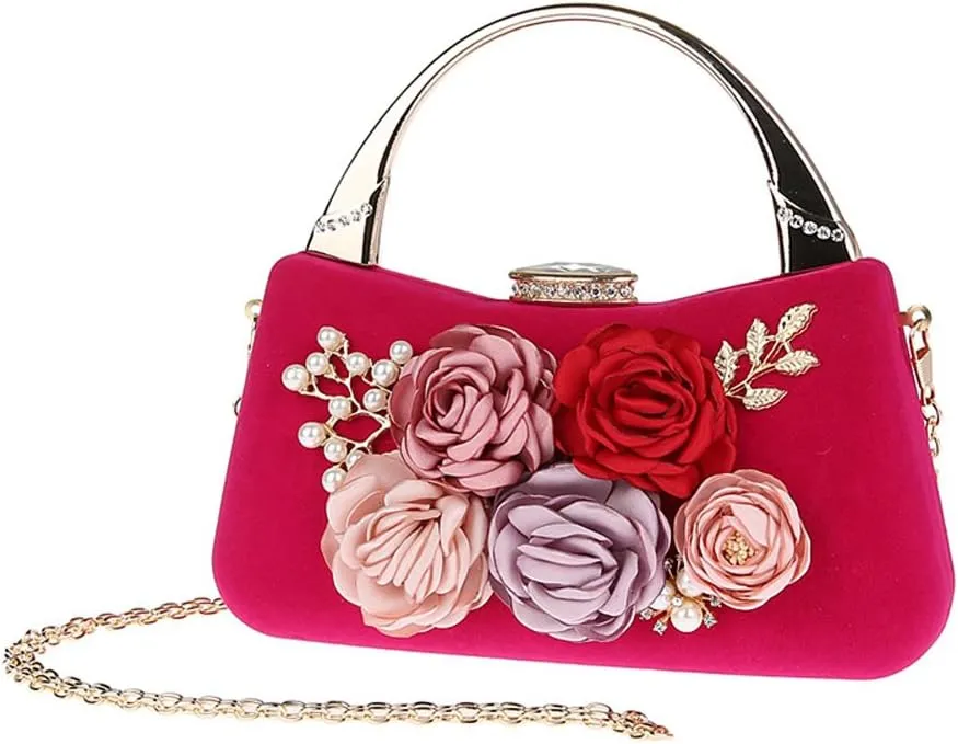 TOPCHANCES 3D Flower Elegant Satin Clutches Evening Handbags Wedding Clutch