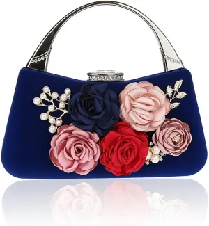 TOPCHANCES 3D Flower Elegant Satin Clutches Evening Handbags Wedding Clutch