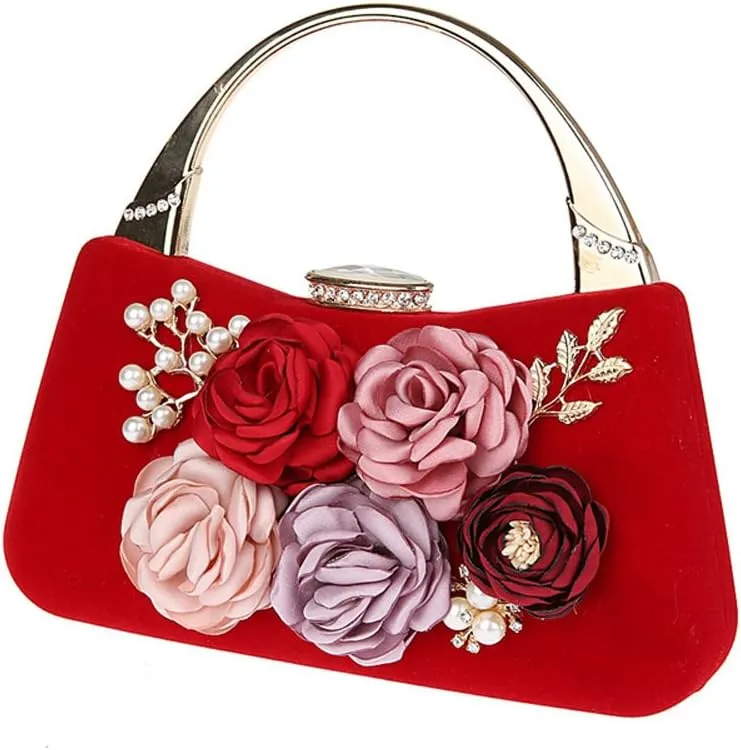 TOPCHANCES 3D Flower Elegant Satin Clutches Evening Handbags Wedding Clutch