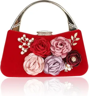 TOPCHANCES 3D Flower Elegant Satin Clutches Evening Handbags Wedding Clutch