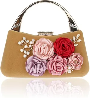 TOPCHANCES 3D Flower Elegant Satin Clutches Evening Handbags Wedding Clutch