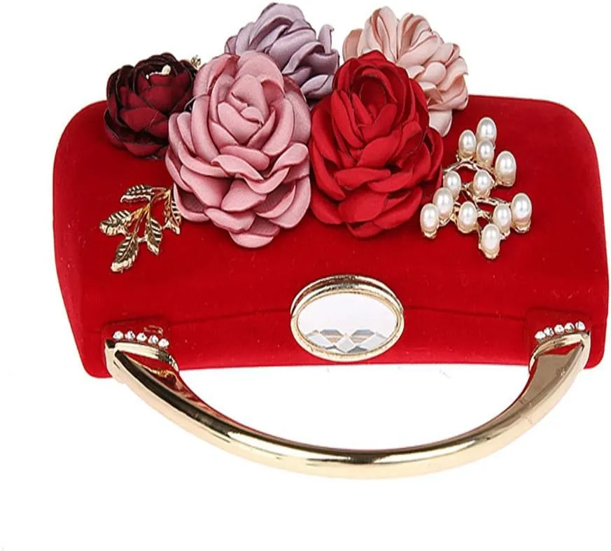 TOPCHANCES 3D Flower Elegant Satin Clutches Evening Handbags Wedding Clutch
