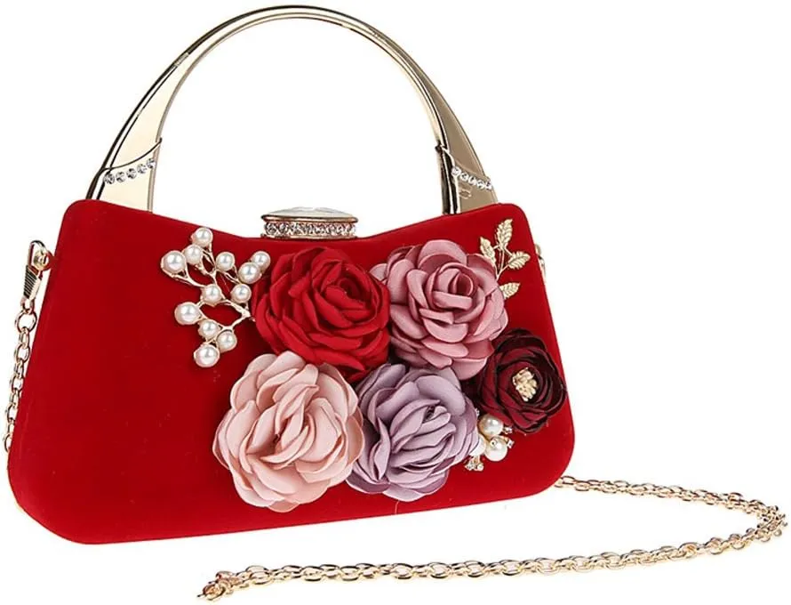TOPCHANCES 3D Flower Elegant Satin Clutches Evening Handbags Wedding Clutch