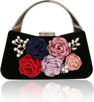 TOPCHANCES 3D Flower Elegant Satin Clutches Evening Handbags Wedding Clutch