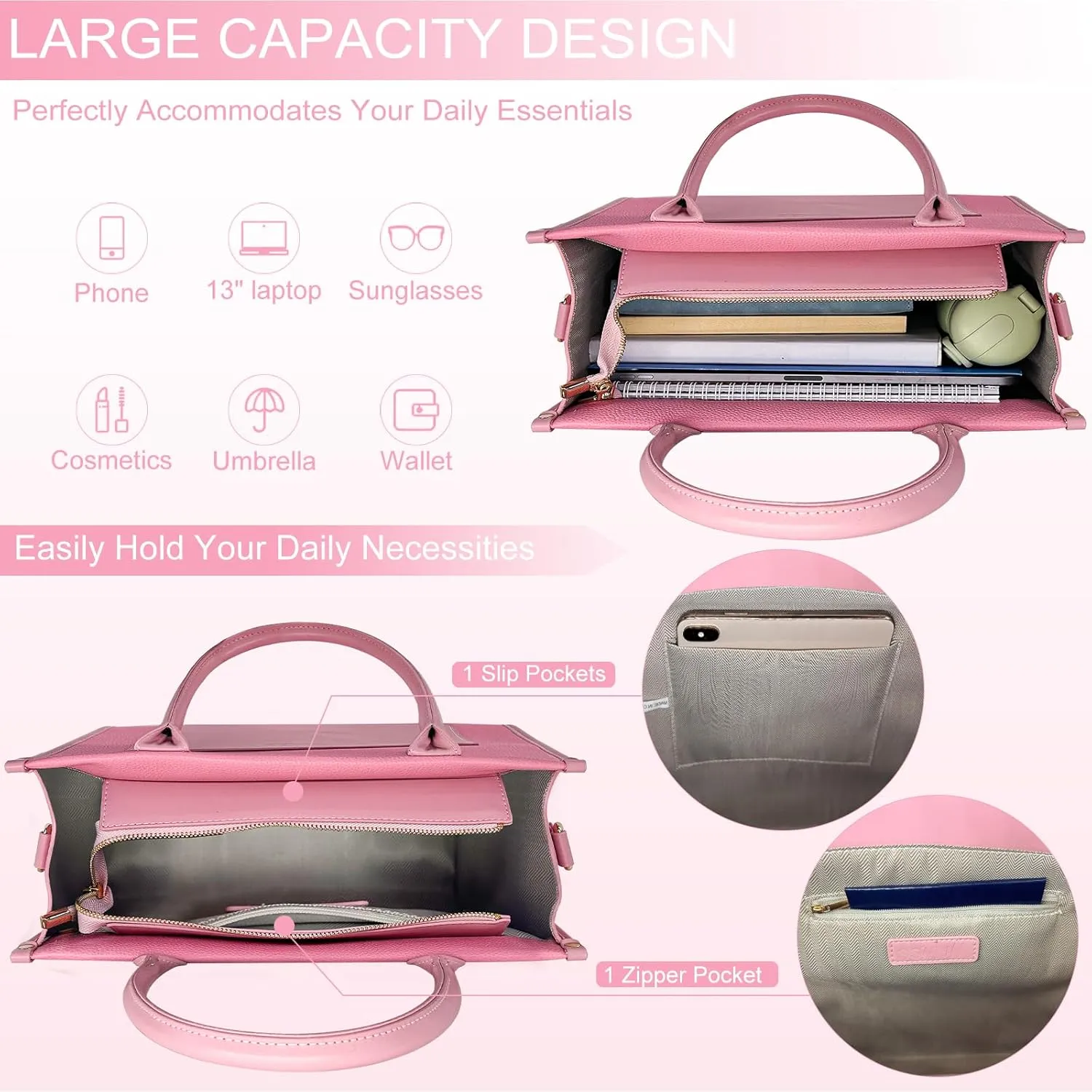 Tote Bag For Women The Leather Tote Bag with Zipper Boho Bags Shoulder Handbags for Work, Travel, Office