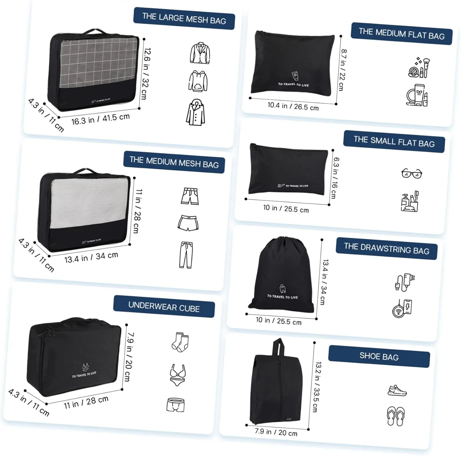 TOYANDONA 7 Pcs Travel Packing Cubes Set Luggage Organizers Mesh Flat Underwear Shoe Bags Compression Storage Bags for Suitcases