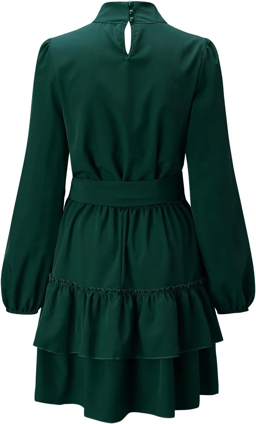 tuduoms Womens Spring Ruffle Mini Dress Casual Long Puff Sleeve Waist Tie Layered Ruffle Hem Swing Party Wedding Guest Dress