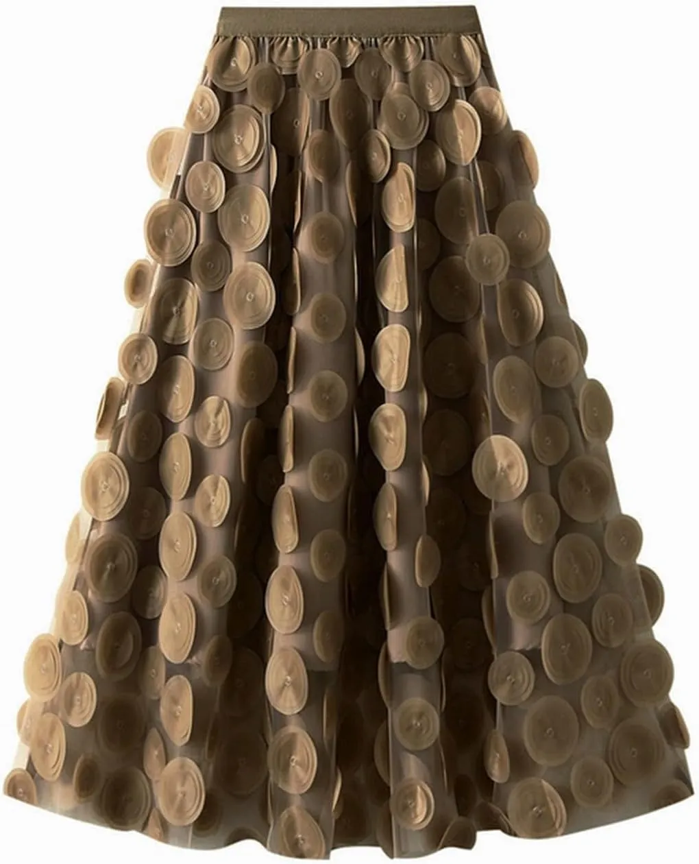 Tulle Skirt Women 3D Polka Dot Elastic Waist Mesh Flowy A-Line Midi Skirts Wedding Party Outfit