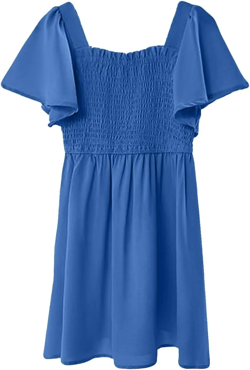 Tween Girl Summer Party Dresses Flutter Sleeve A Line Formal Dress Going Out Wedding Dress for Kids 5-14 Years