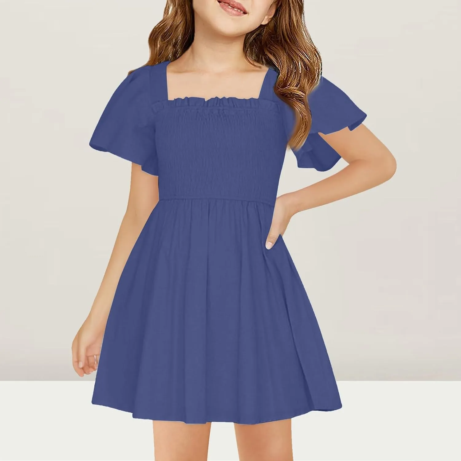 Tween Girl Summer Party Dresses Flutter Sleeve A Line Formal Dress Going Out Wedding Dress for Kids 5-14 Years