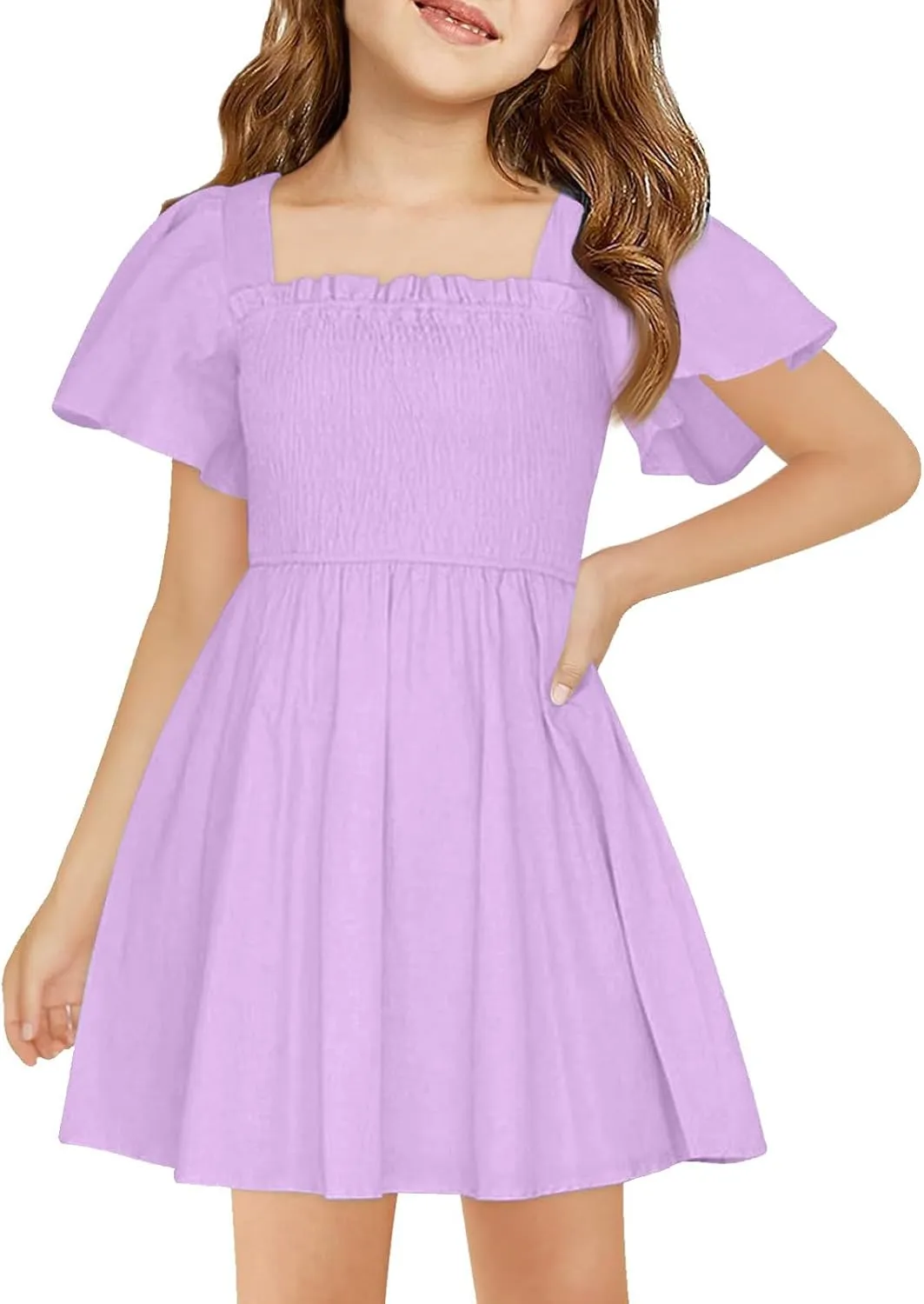 Tween Girl Summer Party Dresses Flutter Sleeve A Line Formal Dress Going Out Wedding Dress for Kids 5-14 Years