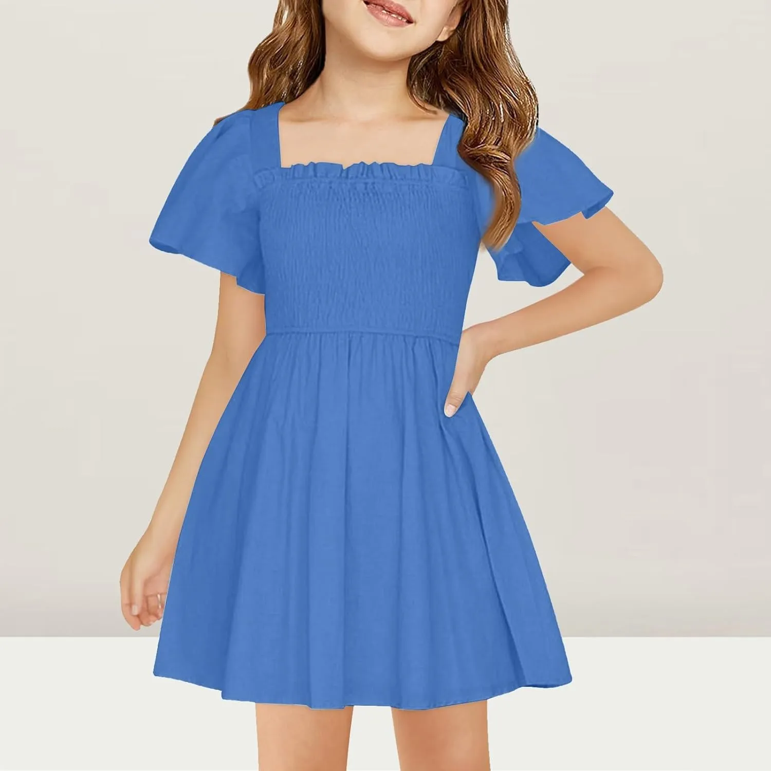 Tween Girl Summer Party Dresses Flutter Sleeve A Line Formal Dress Going Out Wedding Dress for Kids 5-14 Years