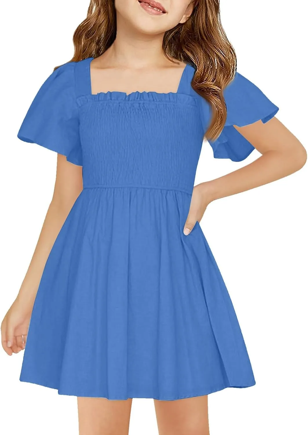 Tween Girl Summer Party Dresses Flutter Sleeve A Line Formal Dress Going Out Wedding Dress for Kids 5-14 Years