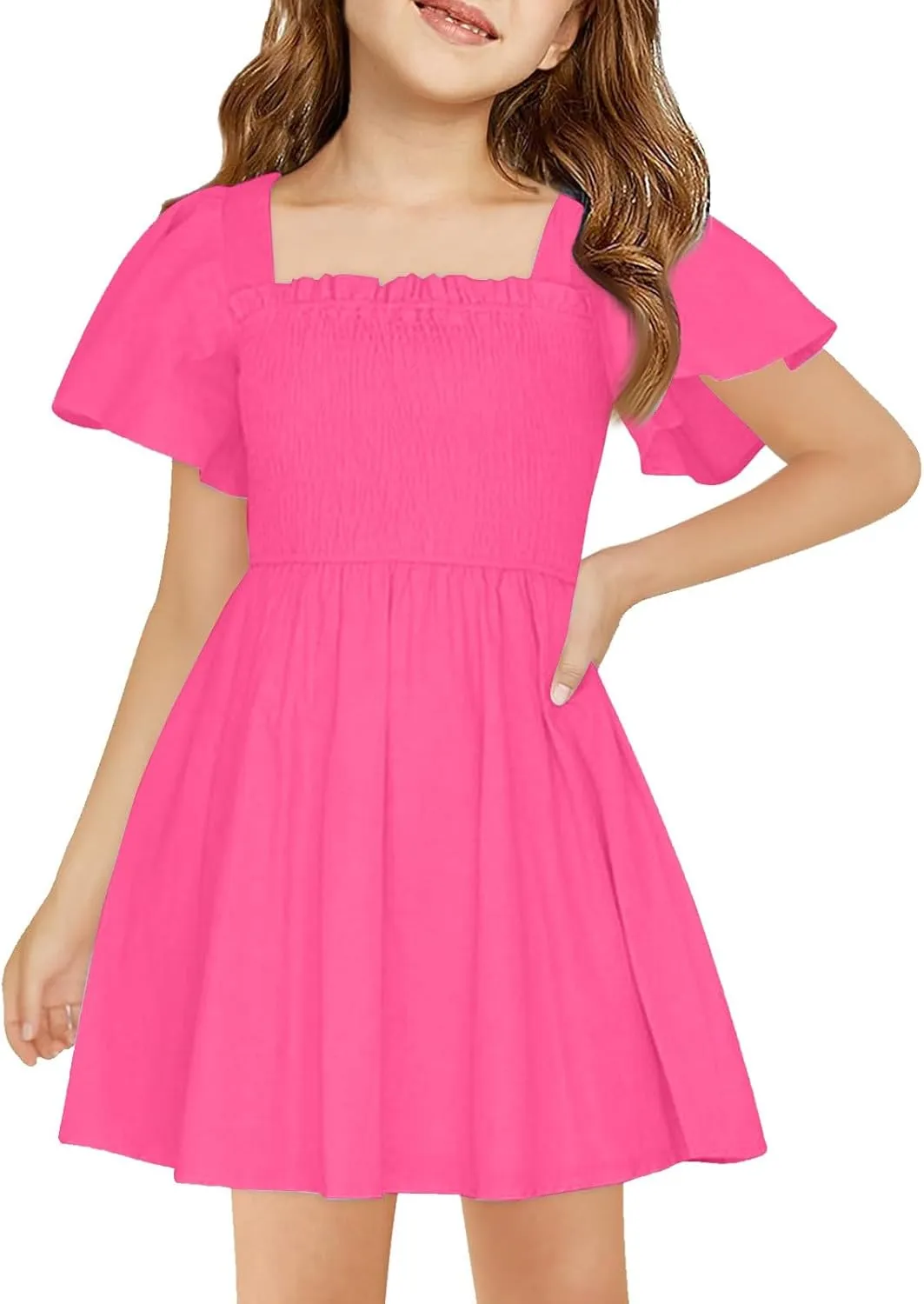 Tween Girl Summer Party Dresses Flutter Sleeve A Line Formal Dress Going Out Wedding Dress for Kids 5-14 Years