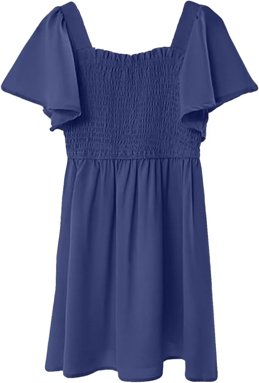 Tween Girl Summer Party Dresses Flutter Sleeve A Line Formal Dress Going Out Wedding Dress for Kids 5-14 Years