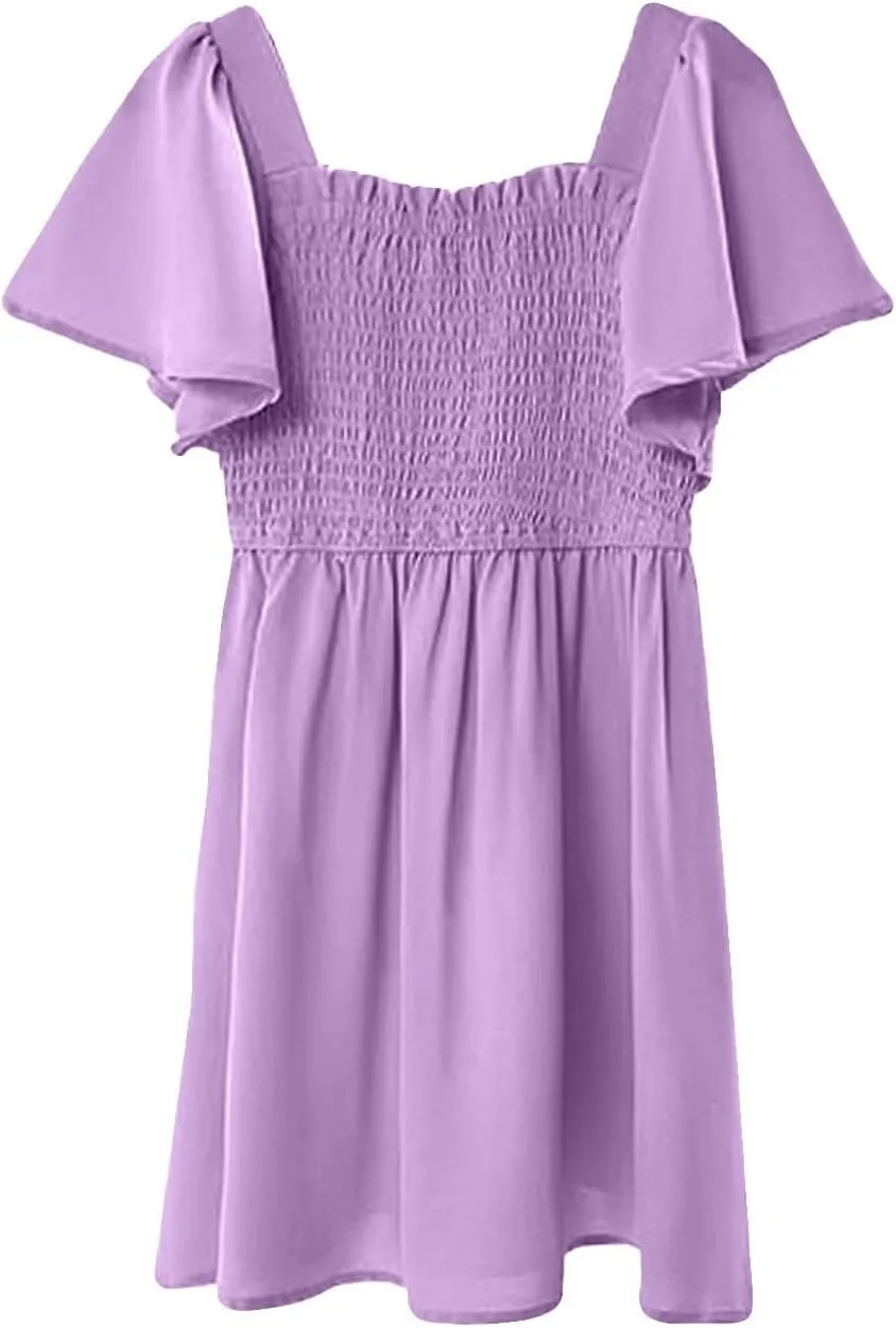 Tween Girl Summer Party Dresses Flutter Sleeve A Line Formal Dress Going Out Wedding Dress for Kids 5-14 Years