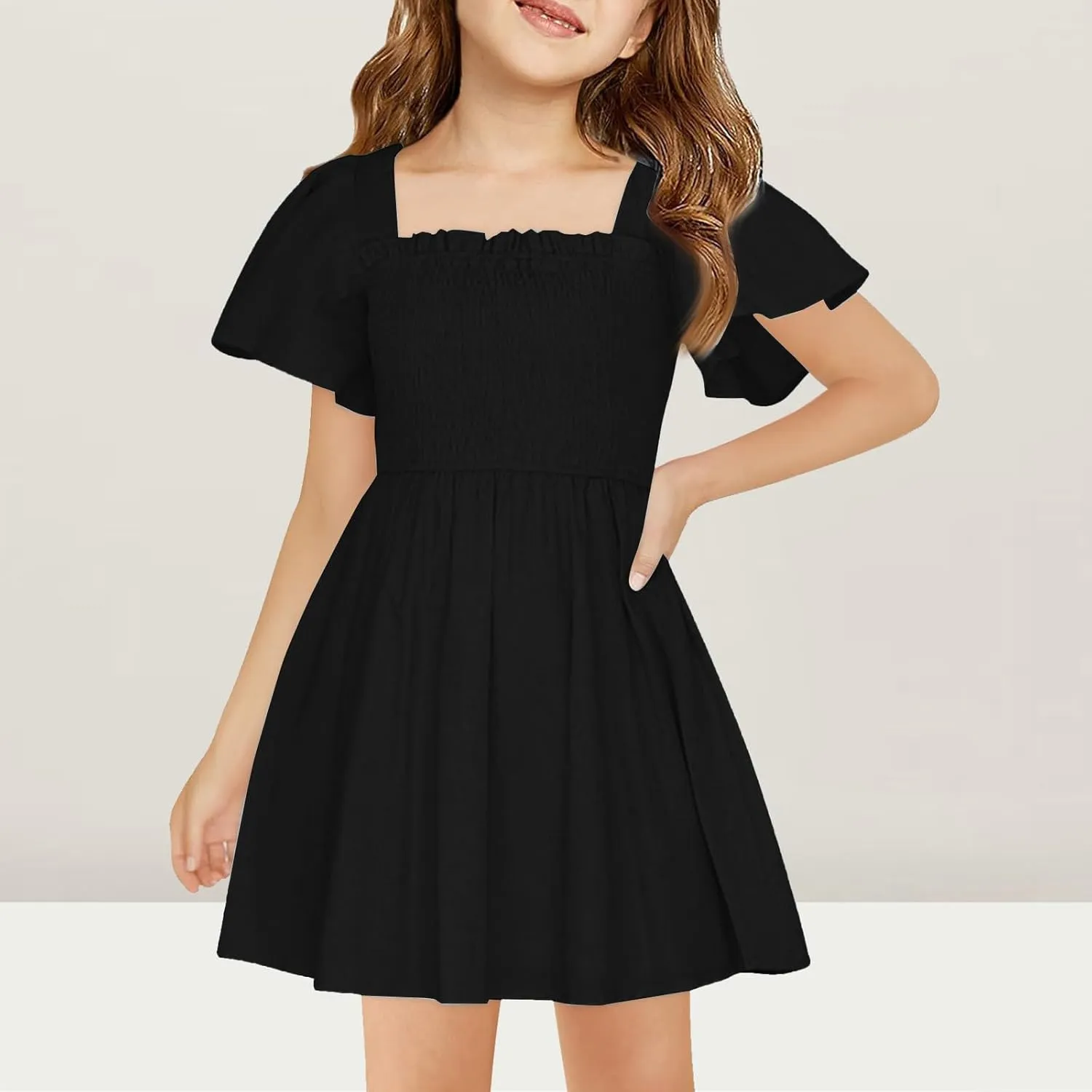 Tween Girl Summer Party Dresses Flutter Sleeve A Line Formal Dress Going Out Wedding Dress for Kids 5-14 Years