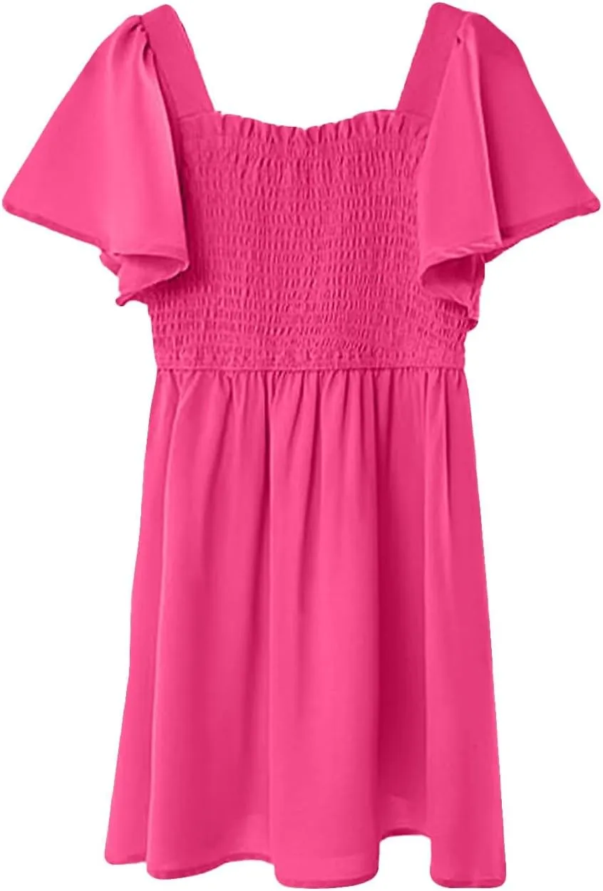 Tween Girl Summer Party Dresses Flutter Sleeve A Line Formal Dress Going Out Wedding Dress for Kids 5-14 Years