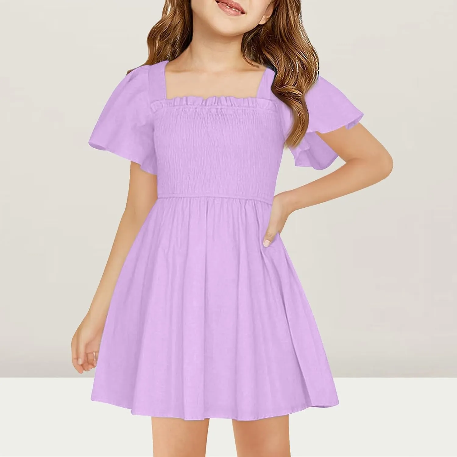Tween Girl Summer Party Dresses Flutter Sleeve A Line Formal Dress Going Out Wedding Dress for Kids 5-14 Years