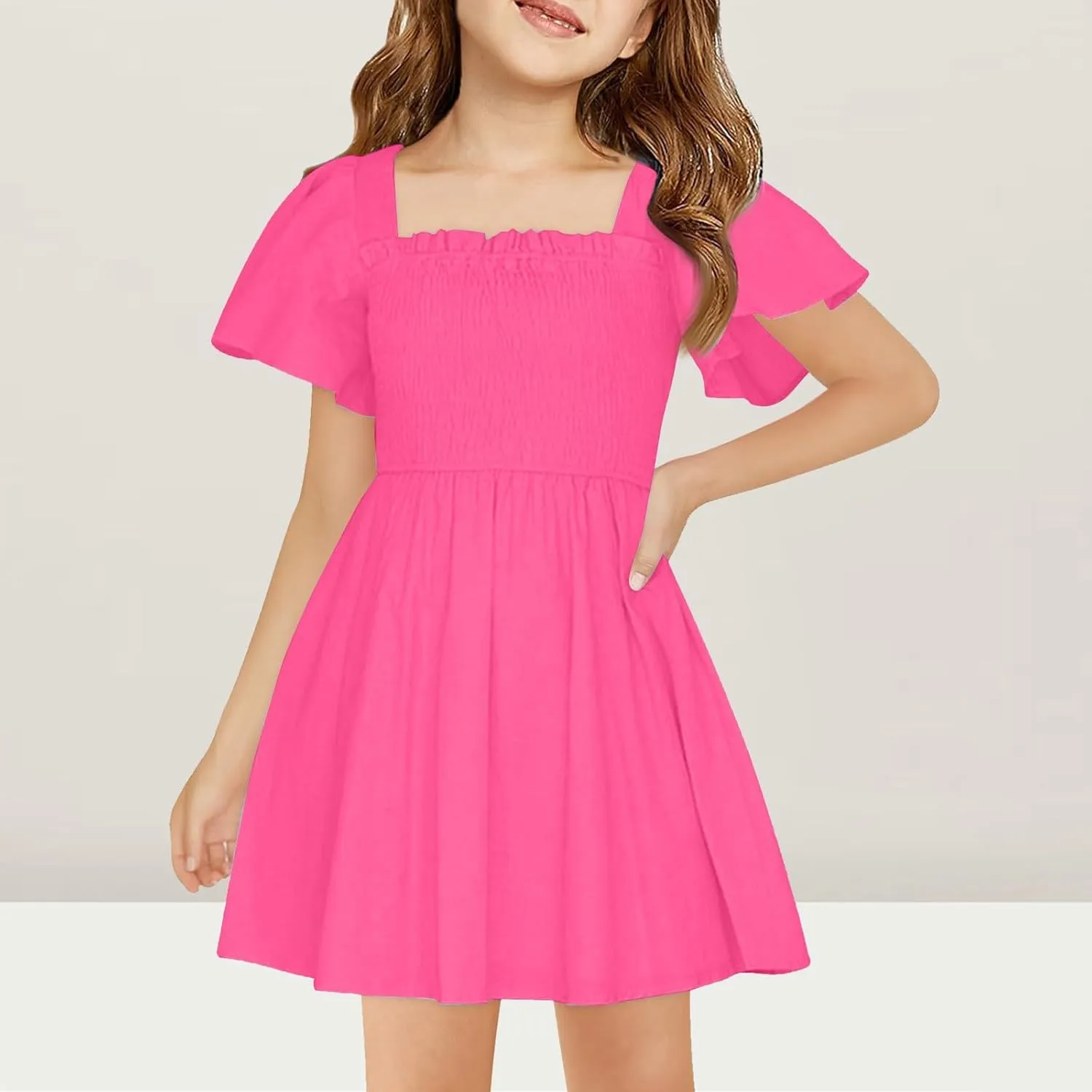Tween Girl Summer Party Dresses Flutter Sleeve A Line Formal Dress Going Out Wedding Dress for Kids 5-14 Years