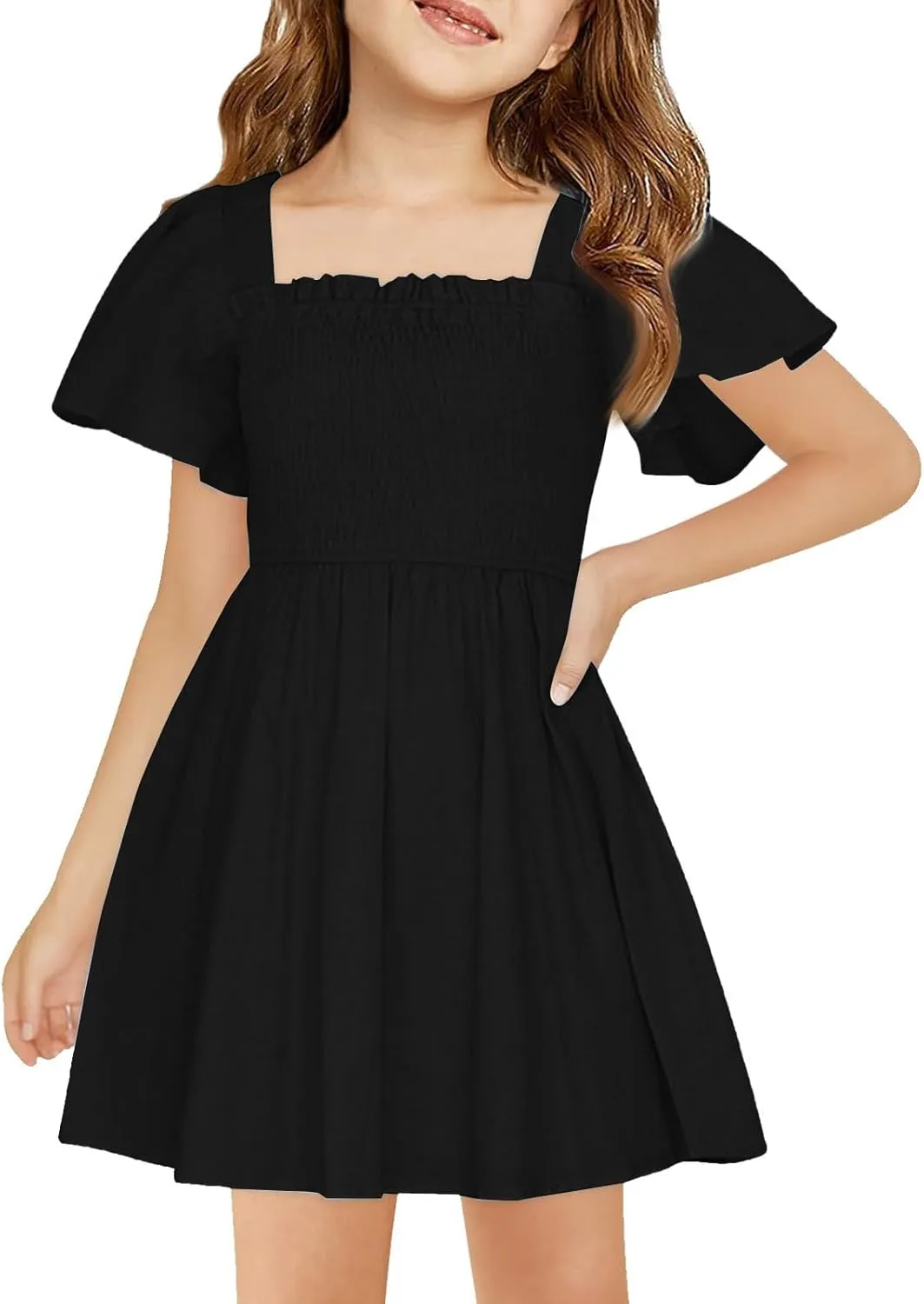 Tween Girl Summer Party Dresses Flutter Sleeve A Line Formal Dress Going Out Wedding Dress for Kids 5-14 Years